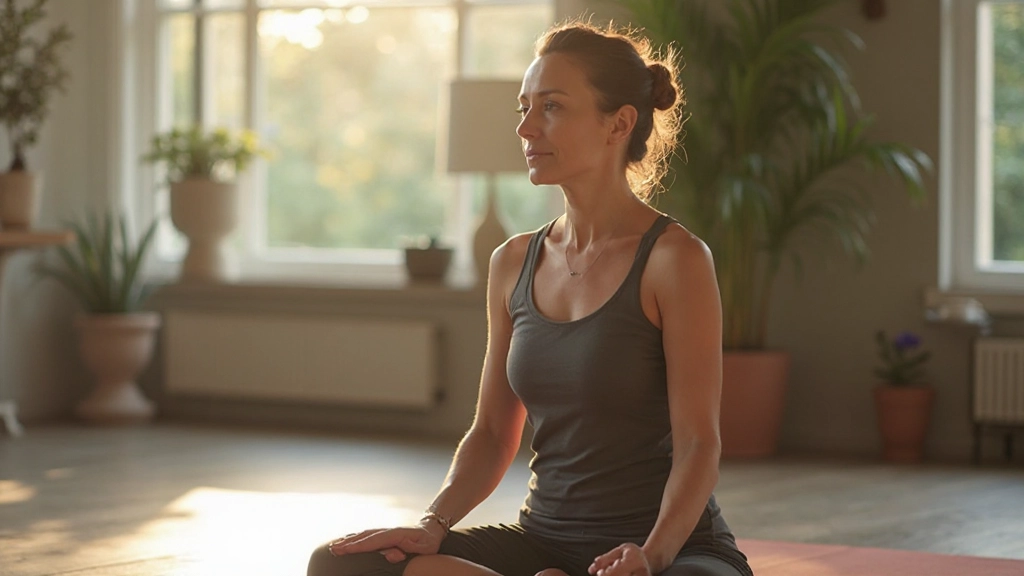 Yogapraktijk in een seriene studio met iemand in vredige yogahouding