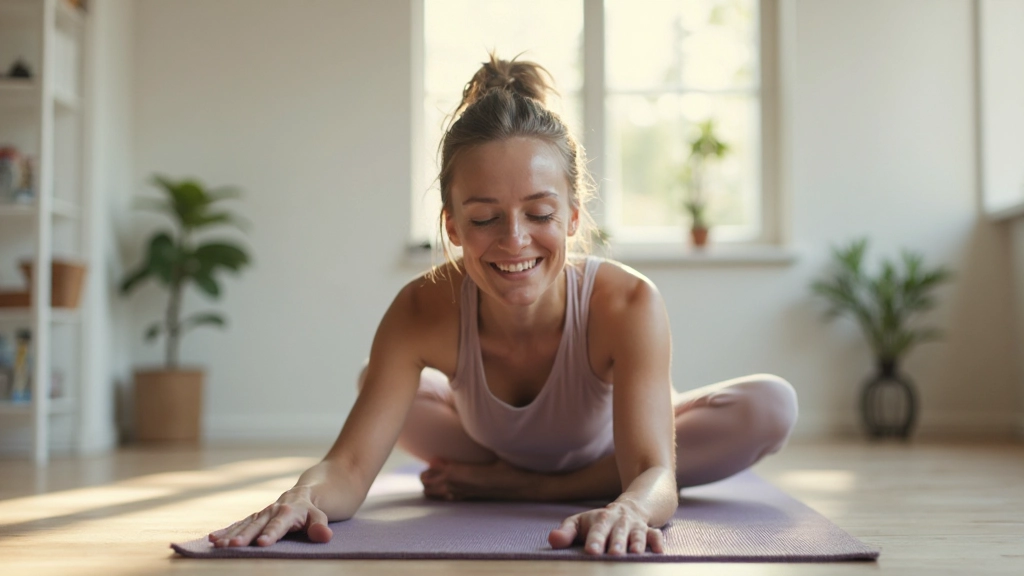Persoon in yoga pose in een rustige kamer met natuurlijk licht