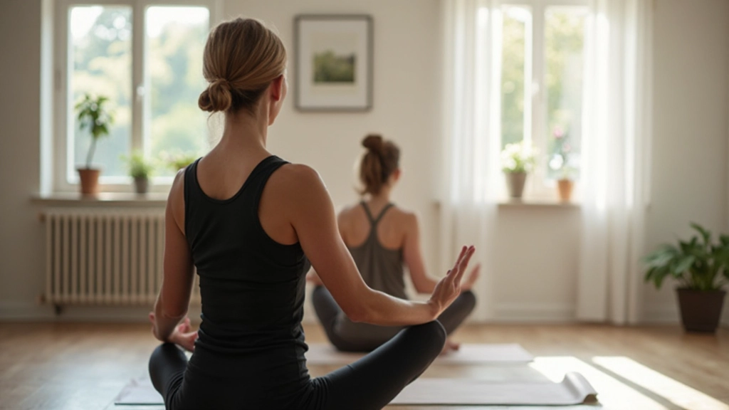 Vrouw die yoga beoefent in vredige houding met serene uitdrukking